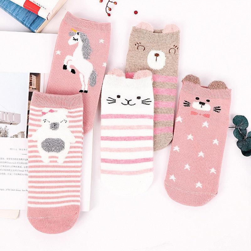 5 Pairs 3D Cartoon Harajuku Cat Cute Heart Invisible Cotton Socks Casual Boat Socks Funny Girl Ankle Sock Set for Women