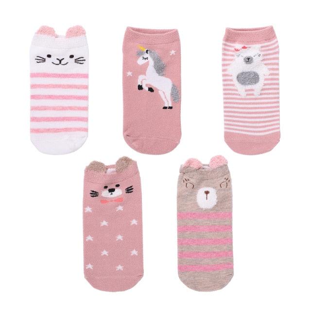 5 Pairs 3D Cartoon Harajuku Cat Cute Heart Invisible Cotton Socks Casual Boat Socks Funny Girl Ankle Sock Set for Women