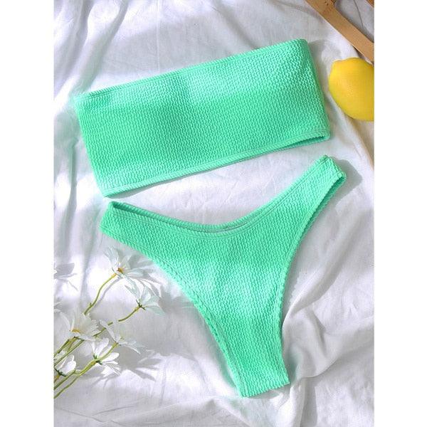 Bikinis Swimsuit Women Push Up Bikini Set  Female Swimwear Women's Strapless Solid Color 2 Pieces Bathing Suit Swimsuit Swimsuits Off Shoulder High Waist Bathing Suit High Cut Swimwear For Summer