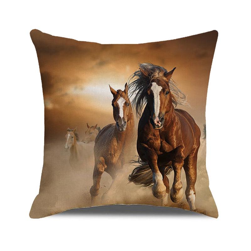 Horse Pattern Pillow Cover Running Horses Cotton Linen Square Cushion Cover Standard Pillowcase for Men Women Home Decorative Sofa Armchair Bedroom Livingroom Farmhouse 45x45CM