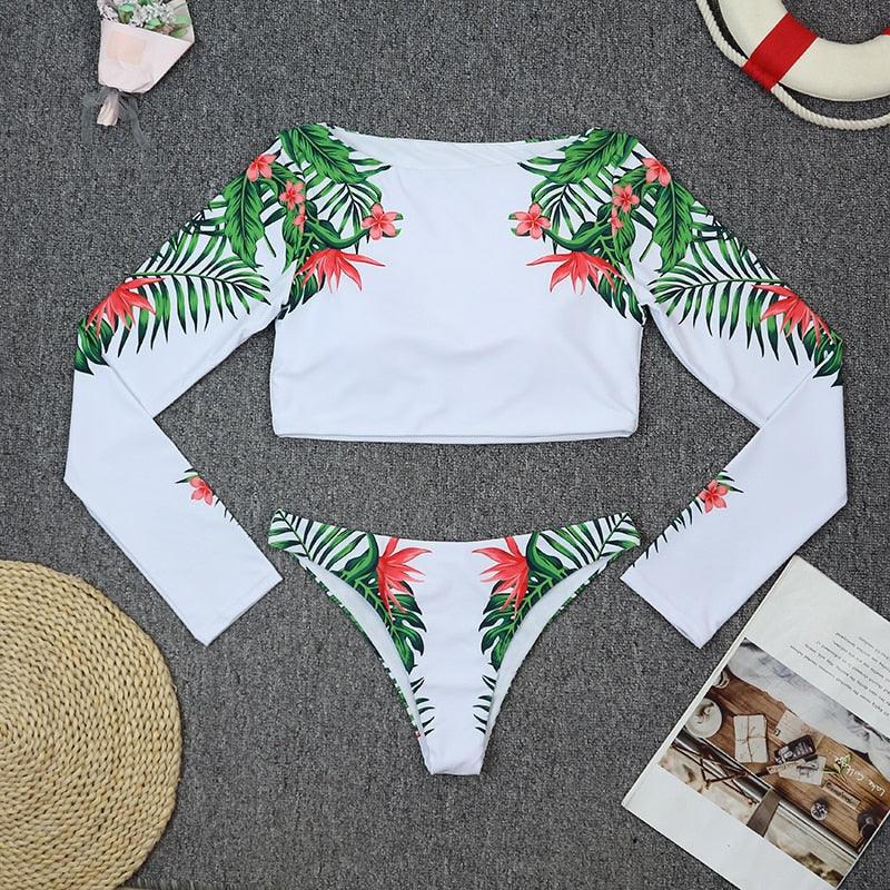 Surfing Swimsuit For Women Bikini Long Sleeve Swimwear Tiger Print Push Up Summer Bath Suit Two Piece Surfing Rash Guard Bikini Long Sleeve Swimsuit Set