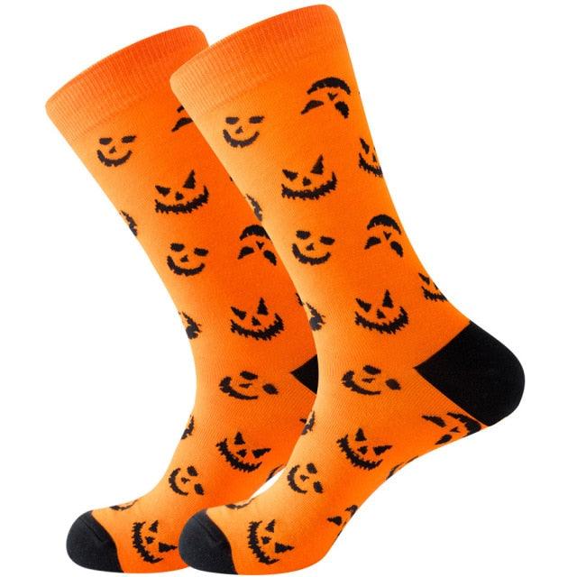 Unisex Cartoon Halloween with Skulls and Alien Socks for Men and Women Funny and Spoof Men's Socks Warm Pure Cotton Middle Tube Socks for Autumn And Winter