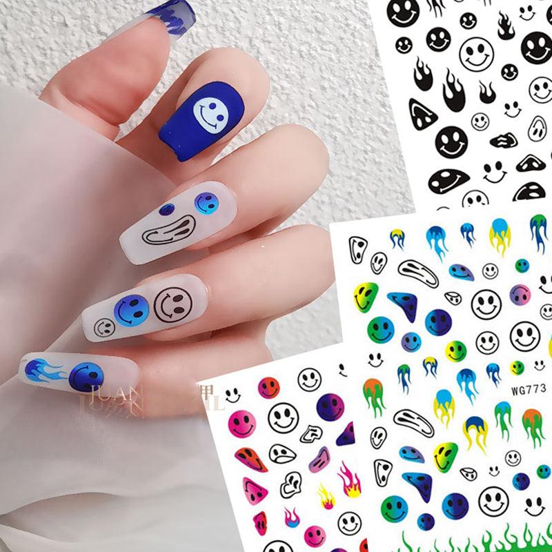 Yellow Smiles Sun Moon Clouds 3D Nail Stickers For Halloween Theme Slider Decals Nail Art Decorations Design  3D Self-Adhesive Nail Decorations Accessories Women Girls Manicure Decorations Nail Art Supplies Water Transfer Decals