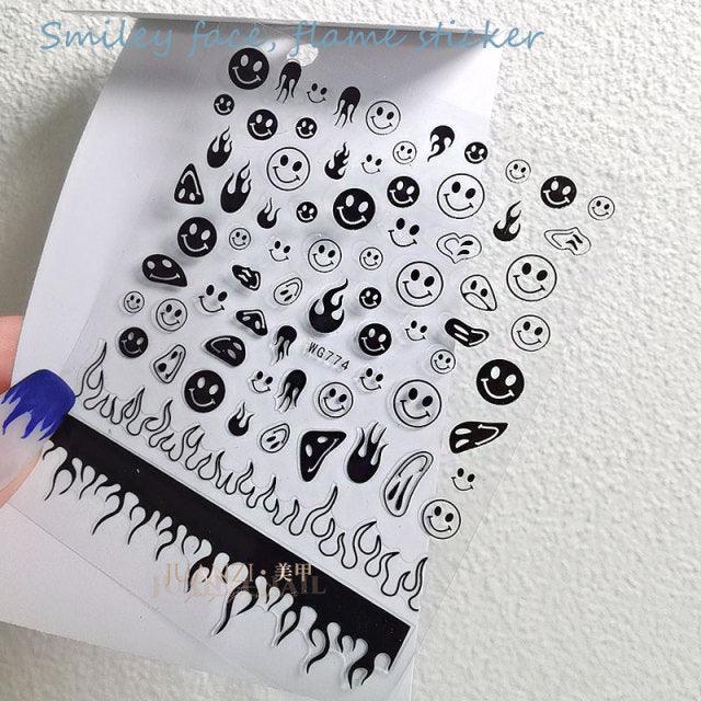 Yellow Smiles Sun Moon Clouds 3D Nail Stickers For Halloween Theme Slider Decals Nail Art Decorations Design  3D Self-Adhesive Nail Decorations Accessories Women Girls Manicure Decorations Nail Art Supplies Water Transfer Decals