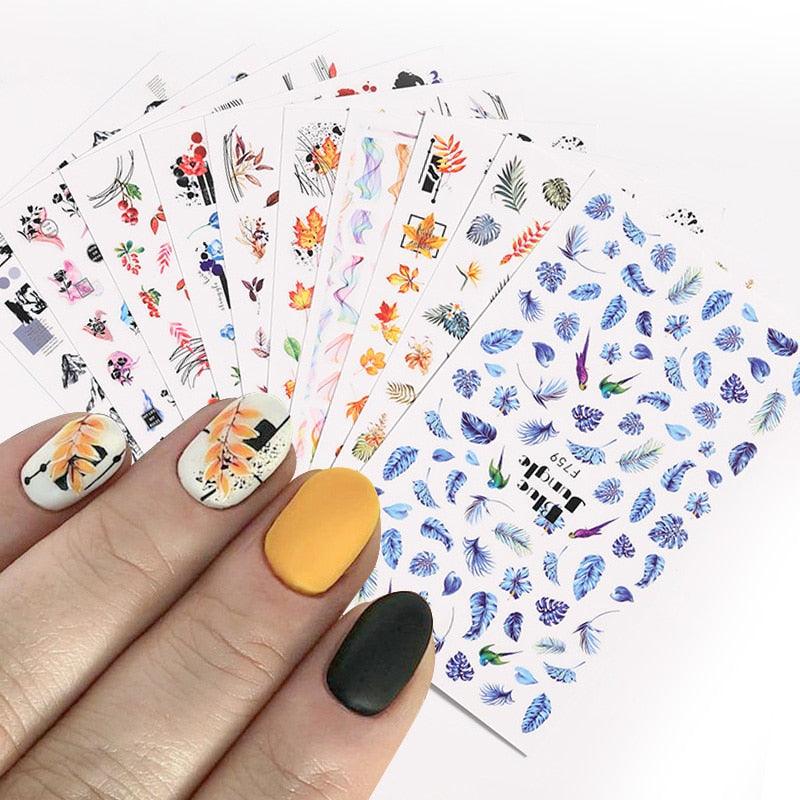 Flowers Leaves Line 3D Nail Stickers Autumn Winter Fall Leaf Design Transfer Sliders Abstract Waves Nail Art Decals Manicures  Decal Self-Adhesive 3D Wave Design Decoration for Women Girls Tape Nail Art Stickers Decal Decoration