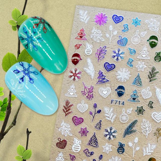 Christmas Snowflake Lines 3D Nail Stickers Gold And White Xmas Snowflakes Leaves Decals Slider Nail Art Decoration Wraps Nail Art Stickers Decal 3D Self-Adhesive Abstract Face Curve Graffiti Nail Design for Acrylic Nail Supplies