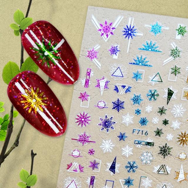 Christmas Snowflake Lines 3D Nail Stickers Gold And White Xmas Snowflakes Leaves Decals Slider Nail Art Decoration Wraps Nail Art Stickers Decal 3D Self-Adhesive Abstract Face Curve Graffiti Nail Design for Acrylic Nail Supplies