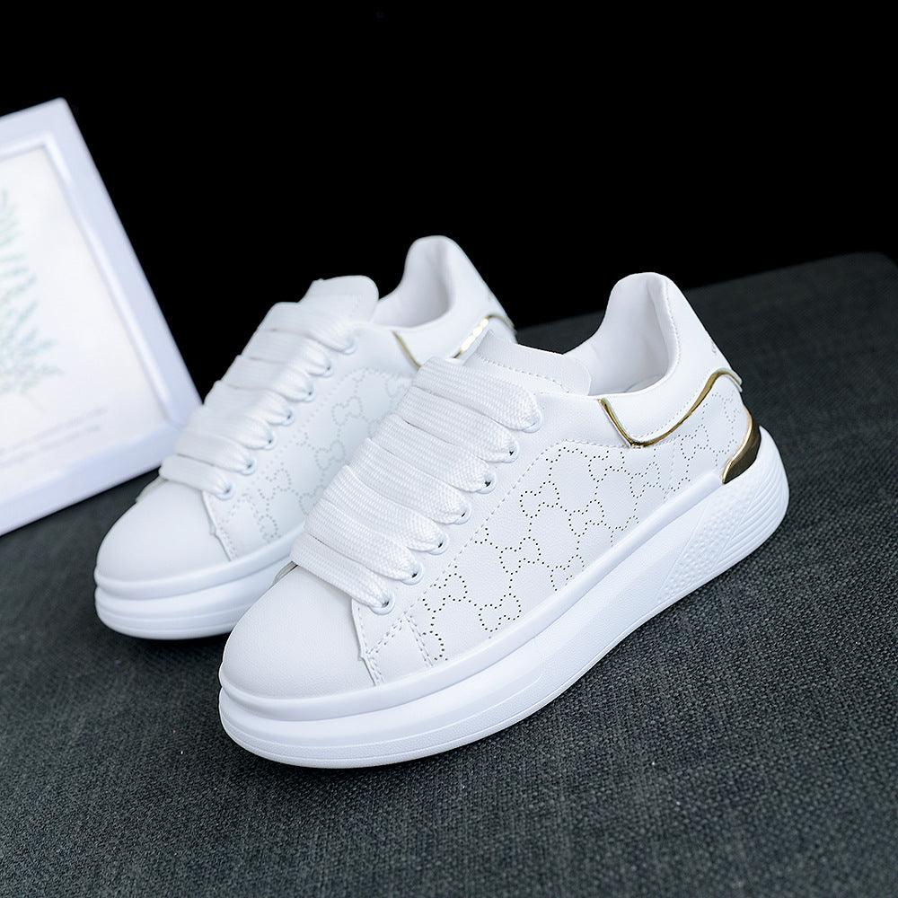 New Fashion White High Quality Women's White Thick Soled Sports Casual Couple Shoes Summer Lace-Up Trainers Gym Tennis Running Breathable High Quality Sneakers - STEVVEX Shoes - 106, Air Mesh Sneakers, Elegant Women Sneakers, Lace-up Sneakers, Leather Sneakers, Leather White Sneakers, Shoes, Walking Sneakers, White Shoes, White Womens Sneakers, Women Flat Leather Shoes, Women Flat Shoes, Women shoes, Women sneakers, Women's Sport Sneakers, Womens Fitness Sneakers, Womens Leather Sneakers - Stevvex.com