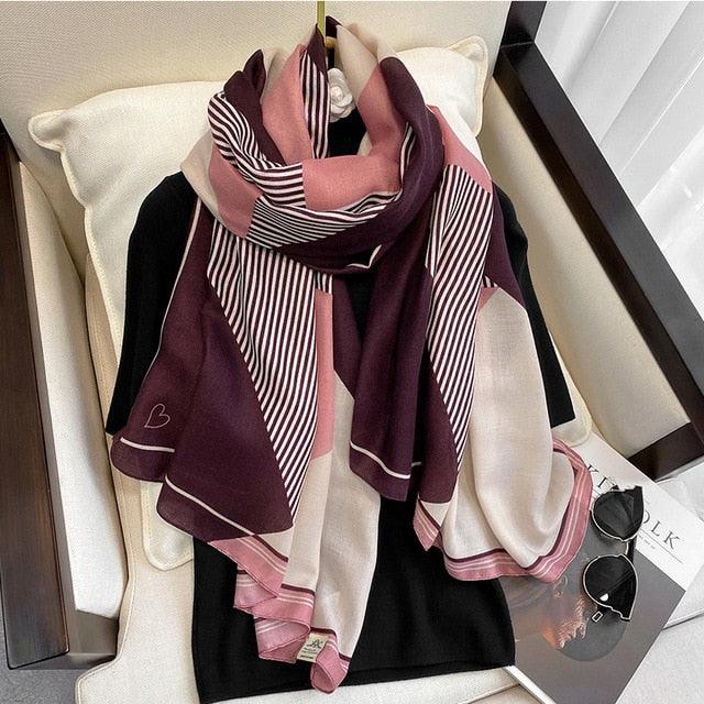 New Brand Design Fashion Spring Winter Warm Soft Head Wrap Stylish Scarves Lightweight Headwear Shawl Stole Long Scarfs Elegant Print Cotton Scarf Scarves Hijabs Lady Plaid For Women