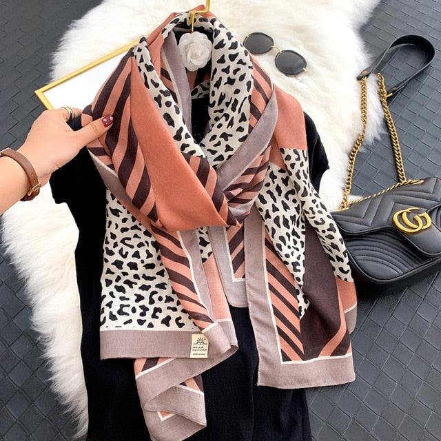 New Brand Design Fashion Spring Winter Warm Soft Head Wrap Stylish Scarves Lightweight Headwear Shawl Stole Long Scarfs Elegant Print Cotton Scarf Scarves Hijabs Lady Plaid For Women