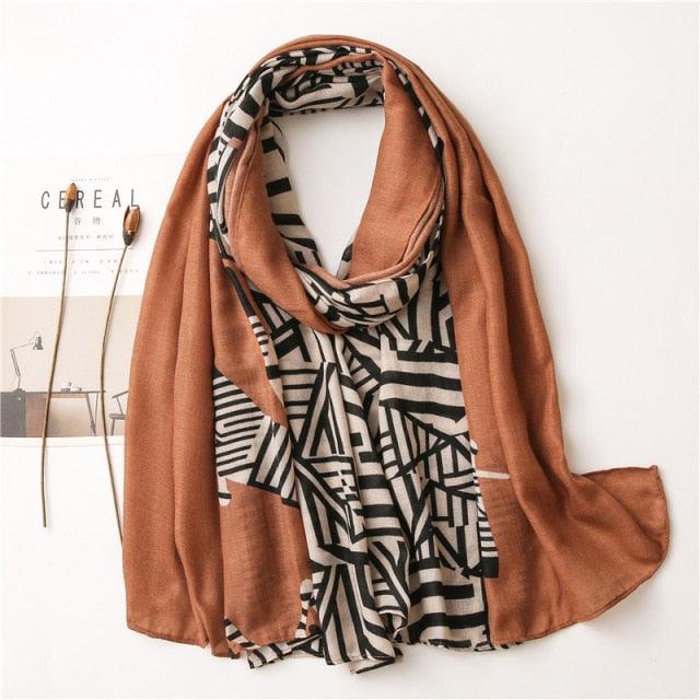 New Brand Design Fashion Spring Winter Warm Soft Head Wrap Stylish Scarves Lightweight Headwear Shawl Stole Long Scarfs Elegant Print Cotton Scarf Scarves Hijabs Lady Plaid For Women