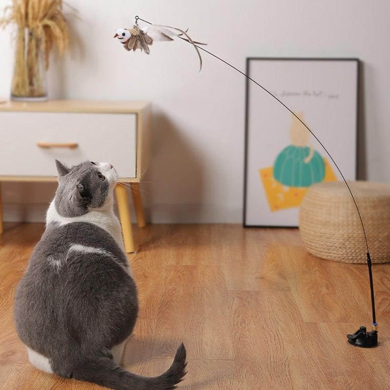 Funny Feather Bird with Bell Cat Stick Toy for Kitten Playing Teaser Wand Toy Cat Supplies Interactive Wiggle Moving Cat Kicker Toy with Plush Interactive Cat Toys Fun Toy For Cat Exercise