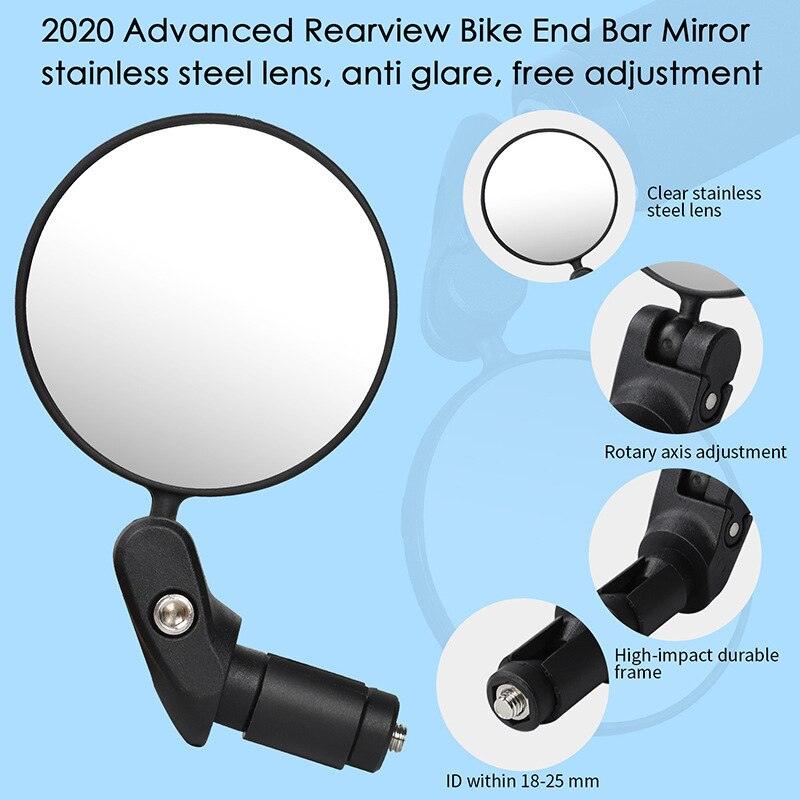 Stainless Steel Rotatable Bicycle Rearview Mirror Bike Rear View Mirror Cycling HandleBar Mirrors Rotating Adjustable HD Safety Convex Mirror With Wide Filed Of View For Mountain Bike