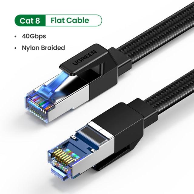 Elegant Black Ethernet Cable CAT8 40Gbps 2000MHz CAT 8 Networking Nylon Braided Internet LAN Network Cable With Gold Silver Plated RJ45 Connector Cord For Router TV