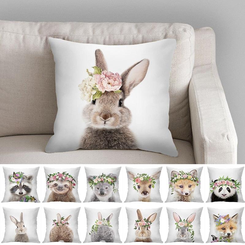 Cute Decorative Pillow Case Cover Grey Rabbit Isolated On A White Background Bunny Tail Back Soft Linen Pillow Case For Decorative Bedroom Case Cushion Covers Home Throw Pillows Flower Pillow Case Rabbit Sofa Animal Cushion Cover 45X45CM