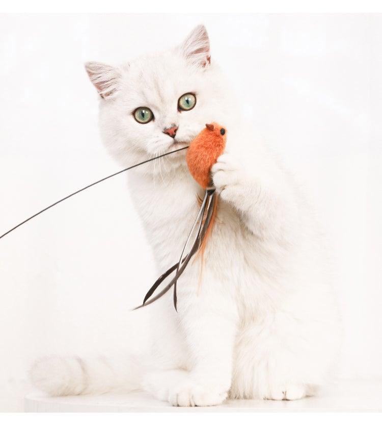 Funny Feather Bird with Bell Cat Stick Toy for Kitten Playing Teaser Wand Toy Cat Supplies Interactive Wiggle Moving Cat Kicker Toy with Plush Interactive Cat Toys Fun Toy For Cat Exercise