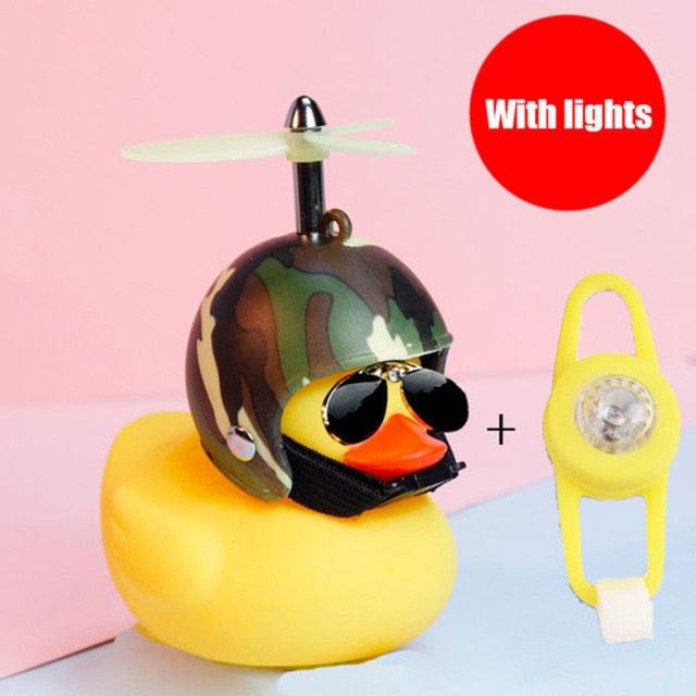 Yellow Small Bike Duck Bicycle Bell Luminous Normal Duck Ducky Bicycle Airscrew Helmet Wind Motor Riding Cycling Lights Horn Rubber Duck Helmet Bike Horn Bell Car Decoration Bicycle Horn