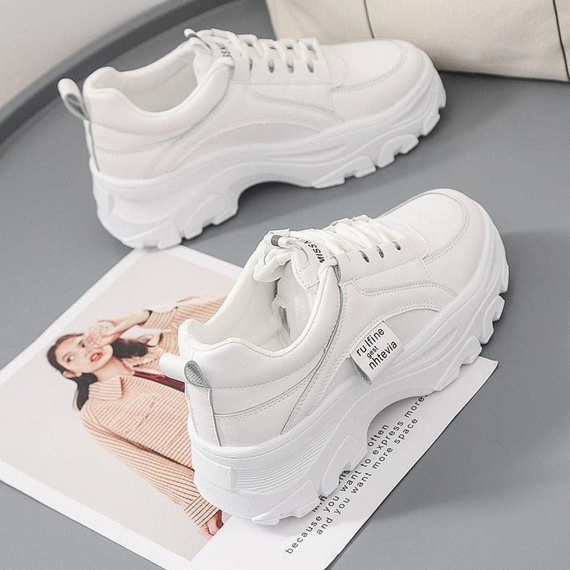 Casual Winter Women Thick Sneakers White Shoes Autumn Winter Fashion Platform Shoes Female Lace Up Rainbow Vulcanized Shoes Comfy Fashion Sneakers Breathable Athletic Casual Shoes