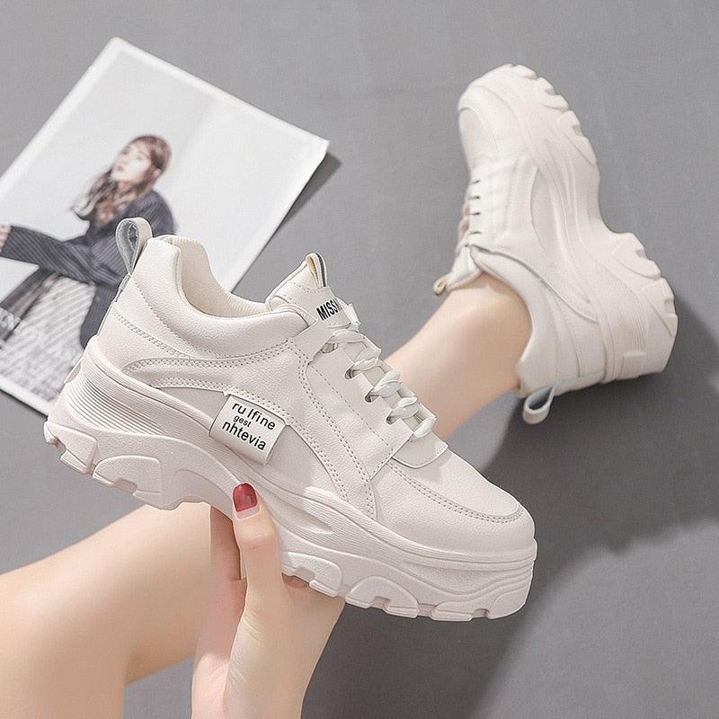 Casual Winter Women Thick Sneakers White Shoes Autumn Winter Fashion Platform Shoes Female Lace Up Rainbow Vulcanized Shoes Comfy Fashion Sneakers Breathable Athletic Casual Shoes