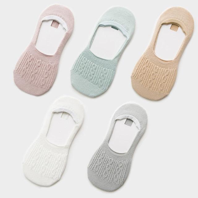 5 Pairs Women Cotton Low Cut Socks Solid Snowflake Soft Summer Silicone Non-slip Deep Mouth Prevent Heel Loss Slipper Socks For Women