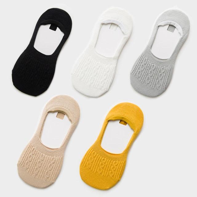 5 Pairs Women Cotton Low Cut Socks Solid Snowflake Soft Summer Silicone Non-slip Deep Mouth Prevent Heel Loss Slipper Socks For Women