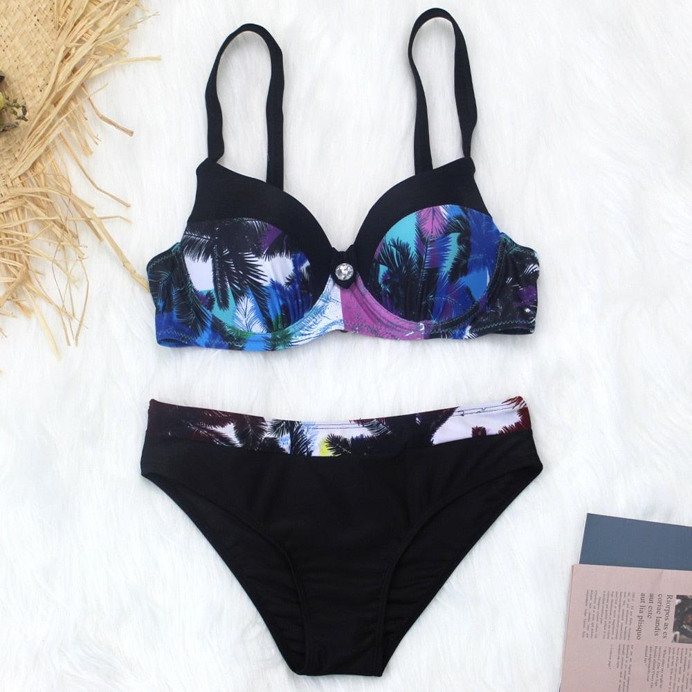 Women Two Piece Swimsuit Push Up Bikini  Padded Push Up Bikini Set Two Pieces Swimsuit Women Swimwear Bathing Suit Gifts For Mom Wife Girlfriend Swimwear Classic Print Swimsuit Bikini Set Swimwear Bathing Pool Party Bikini