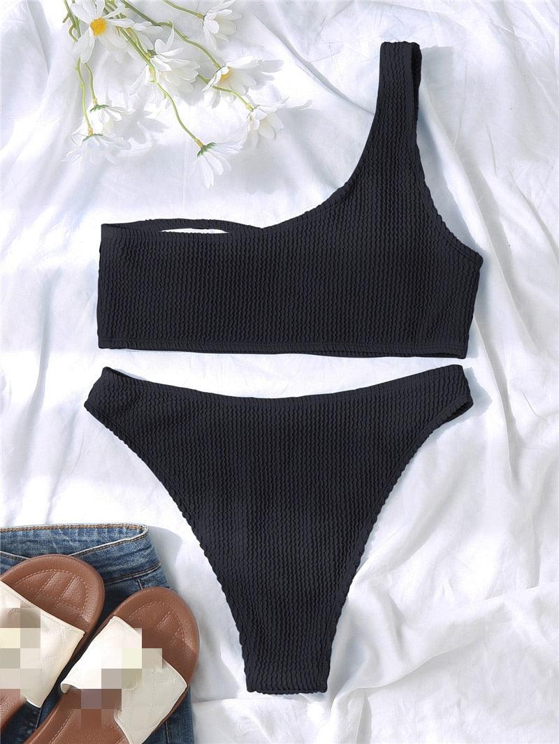 Women One-Shoulder Bikini Swimsuit Women Push Up Swimwear Women's Bathing Suit Comfortable Bikini Ribbed Two Piece Swimsuit Bikini Set Summer Bathing Suit Beach Wear Swimming Suit - ALLURELATION - 519, Beach bikini, Beach Wear, bikini, Bikini Swimsuit, classic bikini, comfortable bikini, Fashion bikini, Modern bikini, new design bikini, Push Up Swimwear, retro bikini, Ribbed bikini, Solid Bikini, stylish bikini, Summer bikini, swimwear, Two Piece Swimsuit, Women bikini, Women's Bathing Suit - Stevvex.com