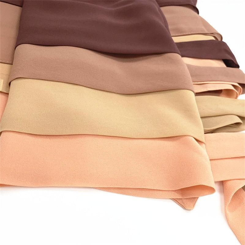 Plain Colorful Soft Lightweight Chiffon Elegant Hijab Scarf With Bandage Non-Slip Chiffon Echarpe Elegant Breathable Islam Long Hijabs Headband Fashion Turban Headwrap For Women