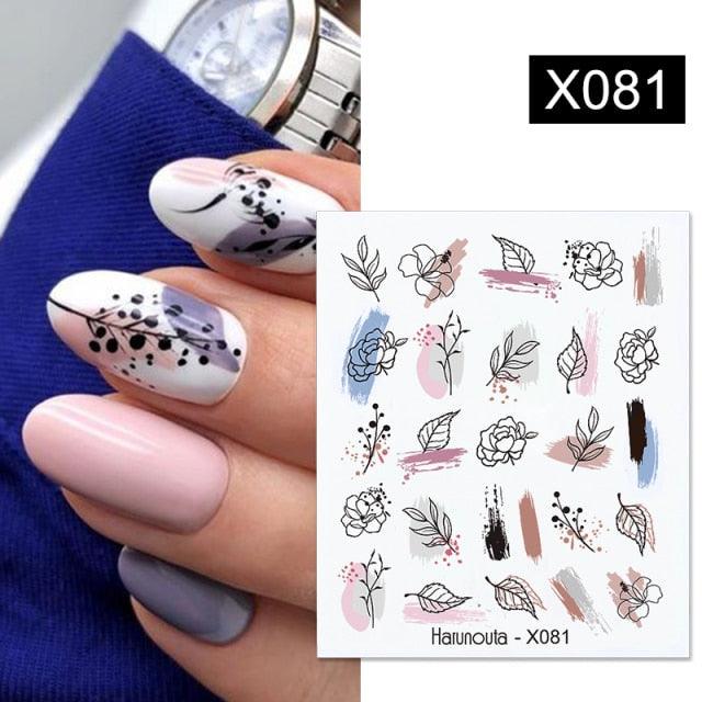 French Line Nail Water Decal Flower Marble Leaf Girl Stickers on Nails Water Ink Transfer Slider Nail Stickers Decor Kids Nails Art Decoration Nail Strips Shiny French Tip Guides Stickers French Nail Stickers Form Fringe Guides