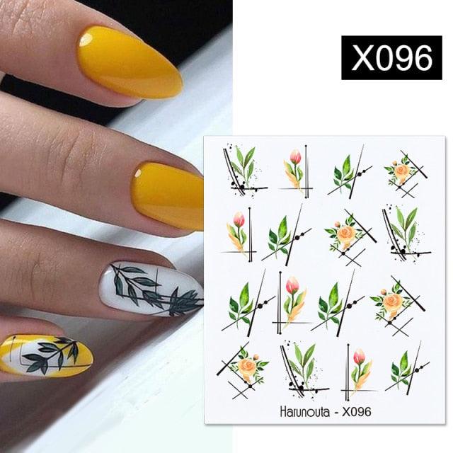 French Line Nail Water Decal Flower Marble Leaf Girl Stickers on Nails Water Ink Transfer Slider Nail Stickers Decor Kids Nails Art Decoration Nail Strips Shiny French Tip Guides Stickers French Nail Stickers Form Fringe Guides