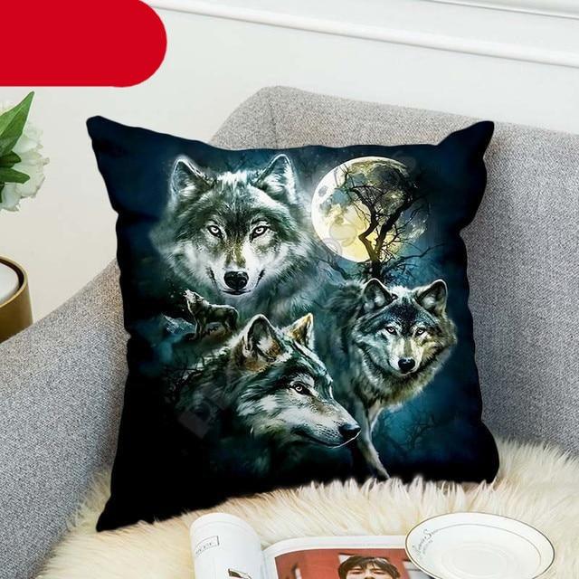 Animal Wolf 3D Printed Pillow Case Polyester Decorative Full Moon Zippered Pillow Cases Soft Confortable Pillowcases Throw Pillow Cover Double Sided Printing Style 45cm X 45cm