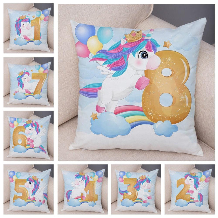 Soft Plush Unicorn Pillow Covers Cute Cartoon Animal Polyester Cotton Cushion Cover Unicorn Decorative Throw Pillow Covers Colorful Pink Wavy Hair Unicorn in Garland Cushion Cover Square Pillow Cases for Girls Women Kids Car Sofa Home Decor 45X45CM