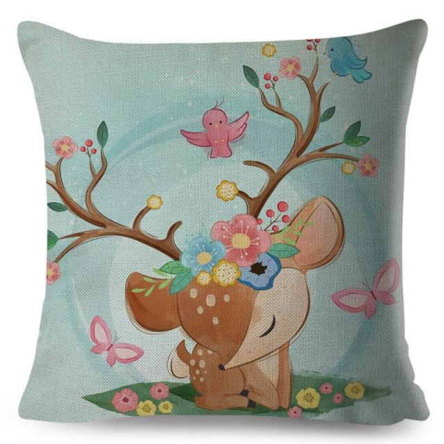 Cute Pillow Cover Cartoon Giraffe Fox Reindeer Animal Nordic Polyester Cotton Cushion Cover For Sofa Home Kids Room Decor Throw Pillow Cases Cartoon Animal Woodland Decorative Cotton Cushion Cover Home Baby Room Decor Standard Pillowcase