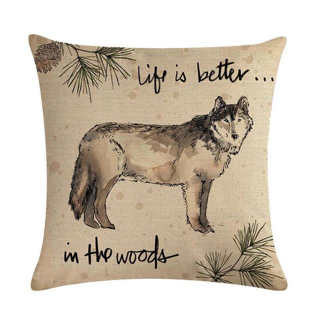 Vintage Wildlife Animals Pillow Cover Fox Wolf Deer Bear Throw Pillow Case Cotton Linen Cushion Cover For Home Decor