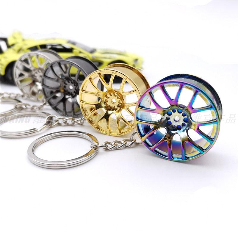 Creative Gift Car Metal Keychain Turbo Gear Hub Pendant Brake Disc Shock Absorber Pendant Alloy Short Quick Shifter Key Chain Ring Charming Auto Rainbow Metal Pendant Keyring Wheel Rim Tire Rotary Engine Keyring