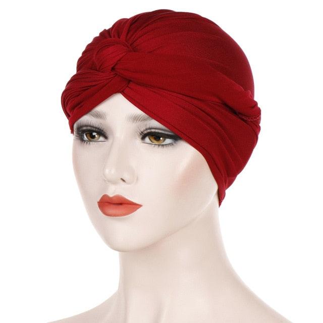 Trendy Plain Color Soft Lightweight Suede Turban Caps Muslim Elegant Hijab Scarf India African Head Wraps Headscarf Bonnet For Women