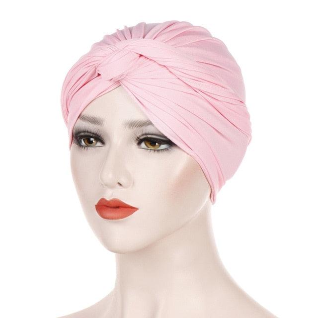 Trendy Plain Color Soft Lightweight Suede Turban Caps Muslim Elegant Hijab Scarf India African Head Wraps Headscarf Bonnet For Women