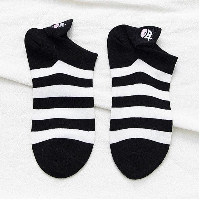 Black And White Embroidery Female Tide Socks Shallow Mouth Summer Cartoon Cow Cute Fashion Boat Socks Unisex Men And Women Cotton Ankle Socks