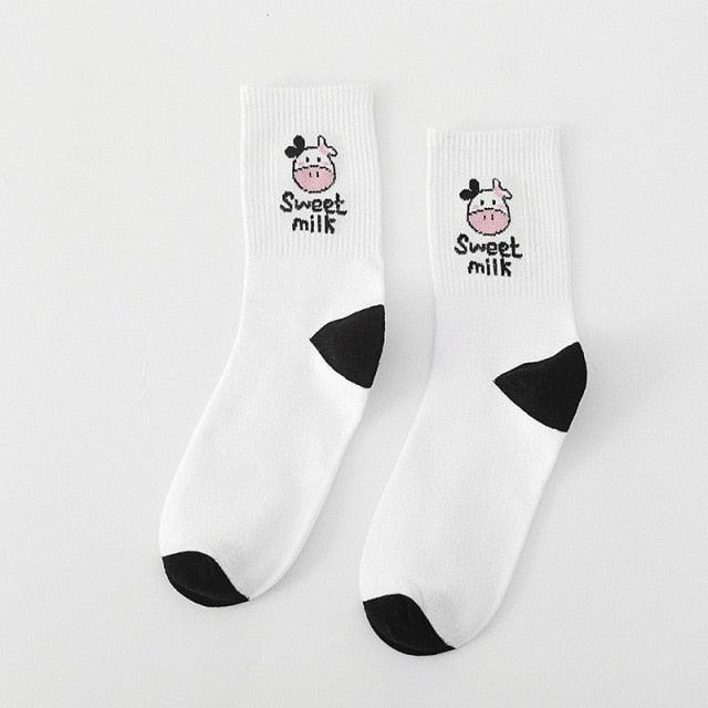 Black And White Embroidery Female Tide Socks Shallow Mouth Summer Cartoon Cow Cute Fashion Boat Socks Unisex Men And Women Cotton Ankle Socks