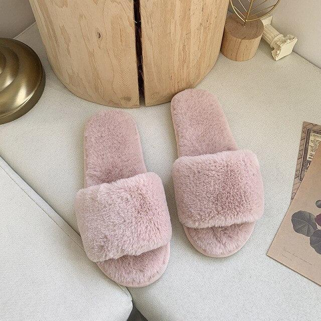 Fluffy Slippers Women Cozy Faux Fur Cross Indoor Floor Slides Flat Soft Furry Shoes Fluffy Furry Fur Slippers Flip Flop Open Toe Cozy House Memory Foam Sandals Slides Soft Flat Comfy Slippers