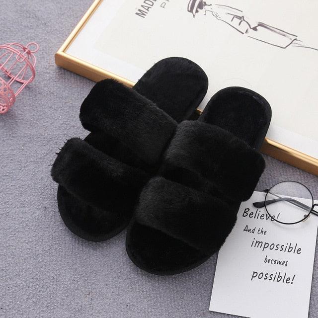 Fluffy Slippers Women Cozy Faux Fur Cross Indoor Floor Slides Flat Soft Furry Shoes Fluffy Furry Fur Slippers Flip Flop Open Toe Cozy House Memory Foam Sandals Slides Soft Flat Comfy Slippers