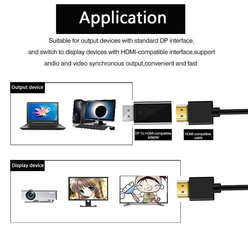 4K Display Port To HDMI Compatible Adapter Converter Display Port Male DP To Female HD TV Cable Adapter Video Audio Compatible With Computer Desktop Labtop PC Monitor HDTV Gold Plated