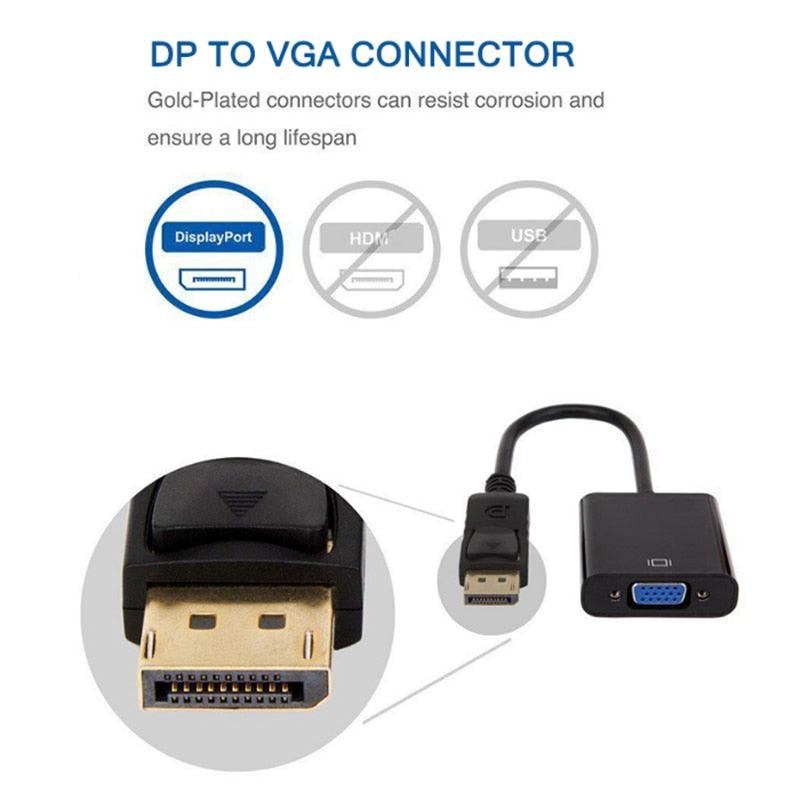 DisplayPort to VGA Adapter Cable Converter Compatible with Computer, Desktop, Laptop, PC, Monitor, Projector. - STEVVEX Cable - 220, audio cables, audio video cables, cable, cables, converter for PC, convertor for computer, convertor for laptop, convertor for monitor, convertor for projector, DP to VGA adapter, durable cable, male to female cable converter, sustainable convertor, video cables - Stevvex.com