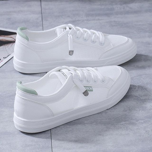 Women's White Casual Sneakers Spring  Summer Breathable Flats Solid Color Mesh Shoes Fashion White Flat Sneakers Women Workout Tennis Walking Gym Fashion Sneakers