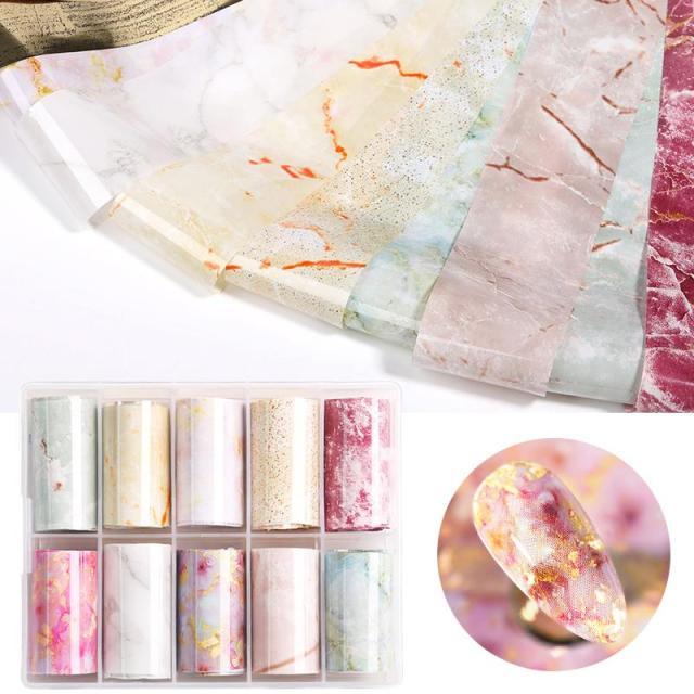 Nail Foils Marble Flower Series Iridescent Nail Art Transfer Sticker Paper Slider Nail Water Decal Design Manicures Decorations  Art Manicures Decoration New Gold Nail Transfer Foils for Nail Arts Nails Supply Holographic Effect Nail Art Foil Stickers Hol