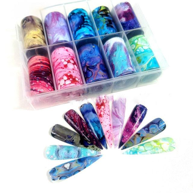 Nail Foils Marble Flower Series Iridescent Nail Art Transfer Sticker Paper Slider Nail Water Decal Design Manicures Decorations  Art Manicures Decoration New Gold Nail Transfer Foils for Nail Arts Nails Supply Holographic Effect Nail Art Foil Stickers Hol