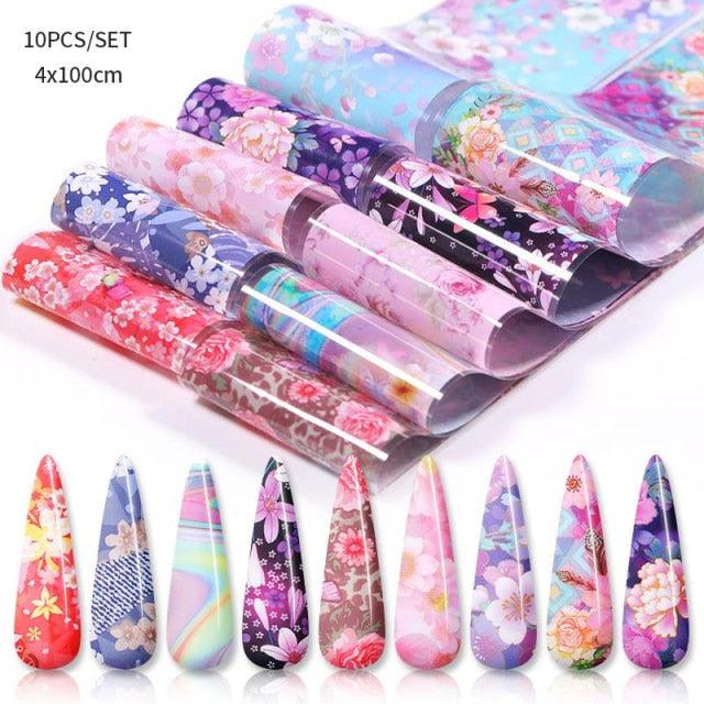 Nail Foils Marble Flower Series Iridescent Nail Art Transfer Sticker Paper Slider Nail Water Decal Design Manicures Decorations  Art Manicures Decoration New Gold Nail Transfer Foils for Nail Arts Nails Supply Holographic Effect Nail Art Foil Stickers Hol