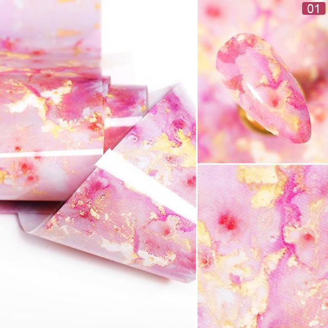 Nail Foils Marble Flower Series Iridescent Nail Art Transfer Sticker Paper Slider Nail Water Decal Design Manicures Decorations  Art Manicures Decoration New Gold Nail Transfer Foils for Nail Arts Nails Supply Holographic Effect Nail Art Foil Stickers Hol