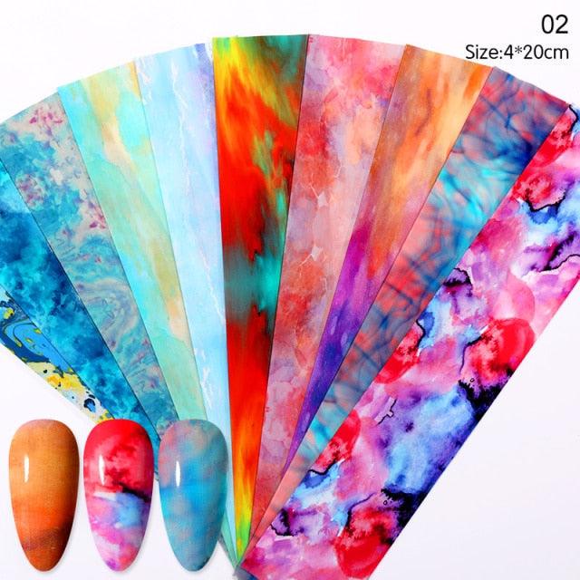 Nail Foils Marble Flower Series Iridescent Nail Art Transfer Sticker Paper Slider Nail Water Decal Design Manicures Decorations  Art Manicures Decoration New Gold Nail Transfer Foils for Nail Arts Nails Supply Holographic Effect Nail Art Foil Stickers Hol