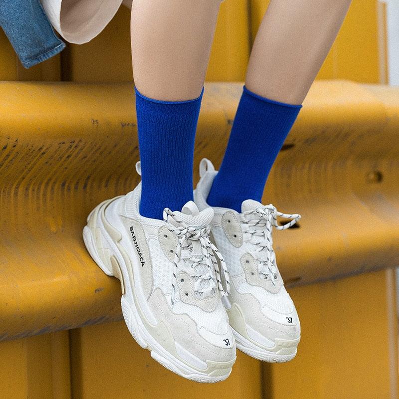 Simple Colorful Solid Color Socks Girls Candy Color Fashion Socks Spring And Autumn 100% Cotton Socks Female Socks Crew Socks Running Socks For Men And Women